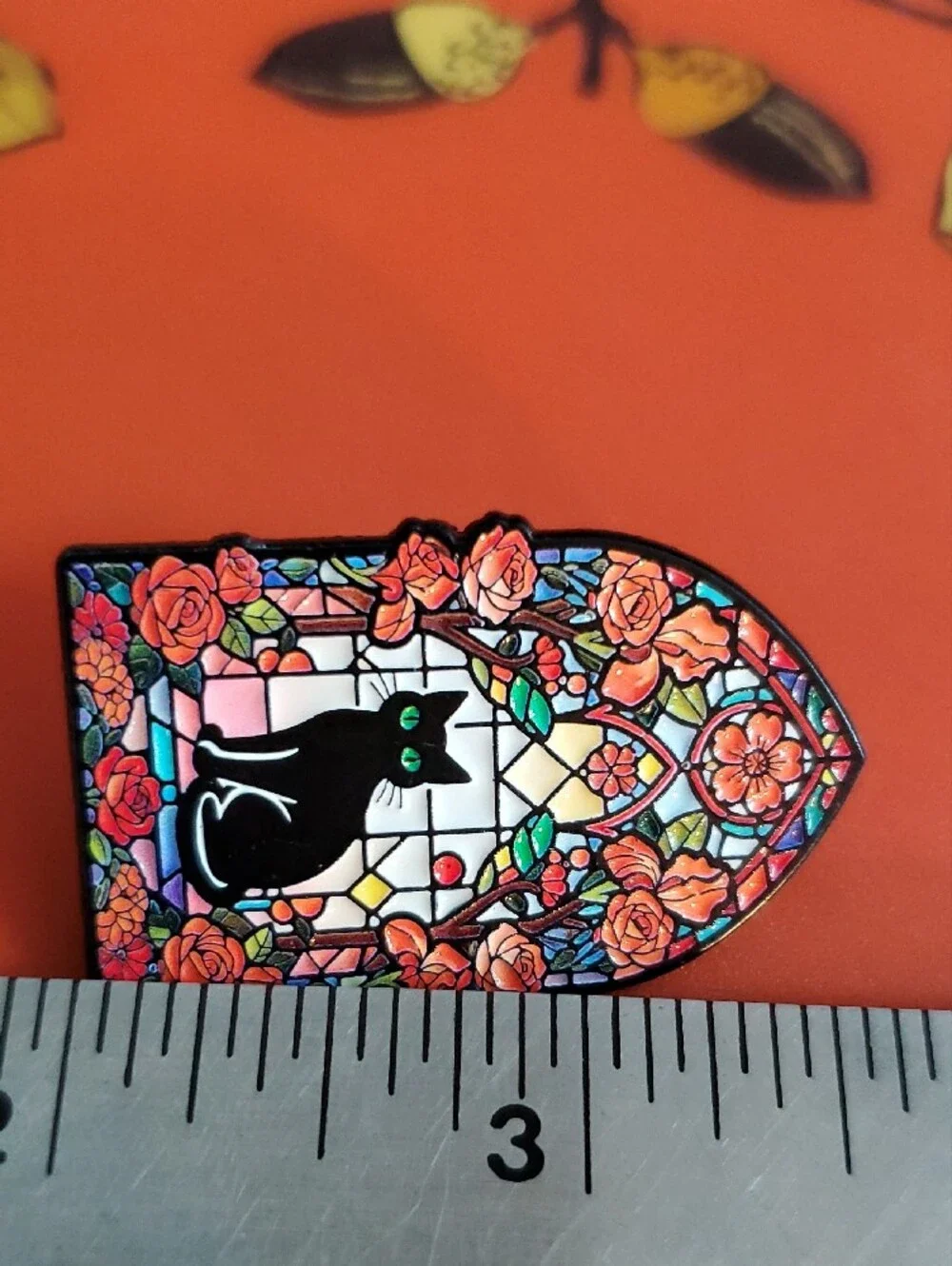 Stained Glass Cat Enamel Pin - Black Cat with Green Eyes